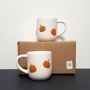 NEW Pottery Barn Set of 2 Jack-O'-Lantern Whimsy Stoneware Mugs 16 OZ Halloween